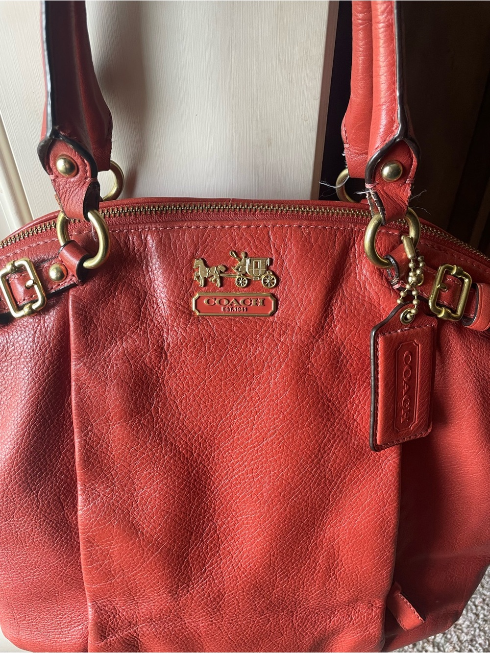 Coach Red Leather Shoulder Bag with Gold-Tone Hardware